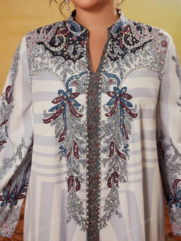 Abaya elegante de talla grande con cuello alto, con tachuelas de rhinestone y cuentas, de estilo del Medio Oriente, larga y modesta, multicolor