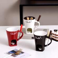 Fondue Mug Set Personal Mini Fondue Pots Chocolate Cheese Ice Cream Fondue Maker Kit Individual Butter Melter Cup Small Warmer - Black - View 2