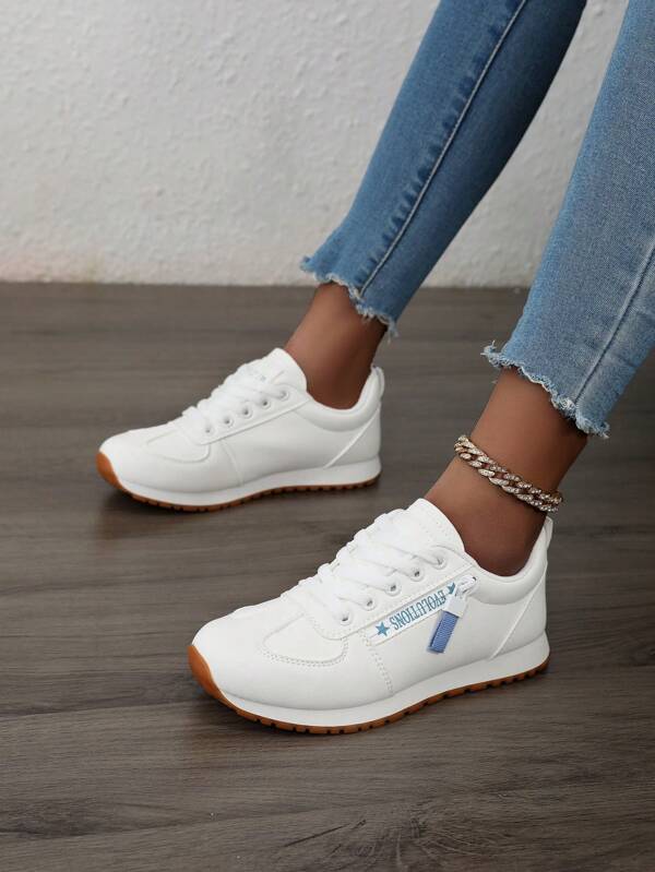 Women's Fashionable Casual Low-Top Sneakers, Breathable Lace-Up Walking Shoes, Comfortable, Lightweight, Suitable For Outdoor Use