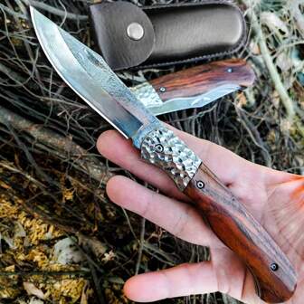 1 cuchillo de acero damasco de alta calidad, cuchillo plegable sin cierre, cuchillo de exteriores ultra afilado, cuchillo portátil de alta dureza, cuchillo de acero inoxidable para exteriores, cuchillo para fruta, cuchillo de supervivencia para camping al aire libre, utensilios de cocina, suministros de cocina, regalo para hombres, con funda de cuchillo