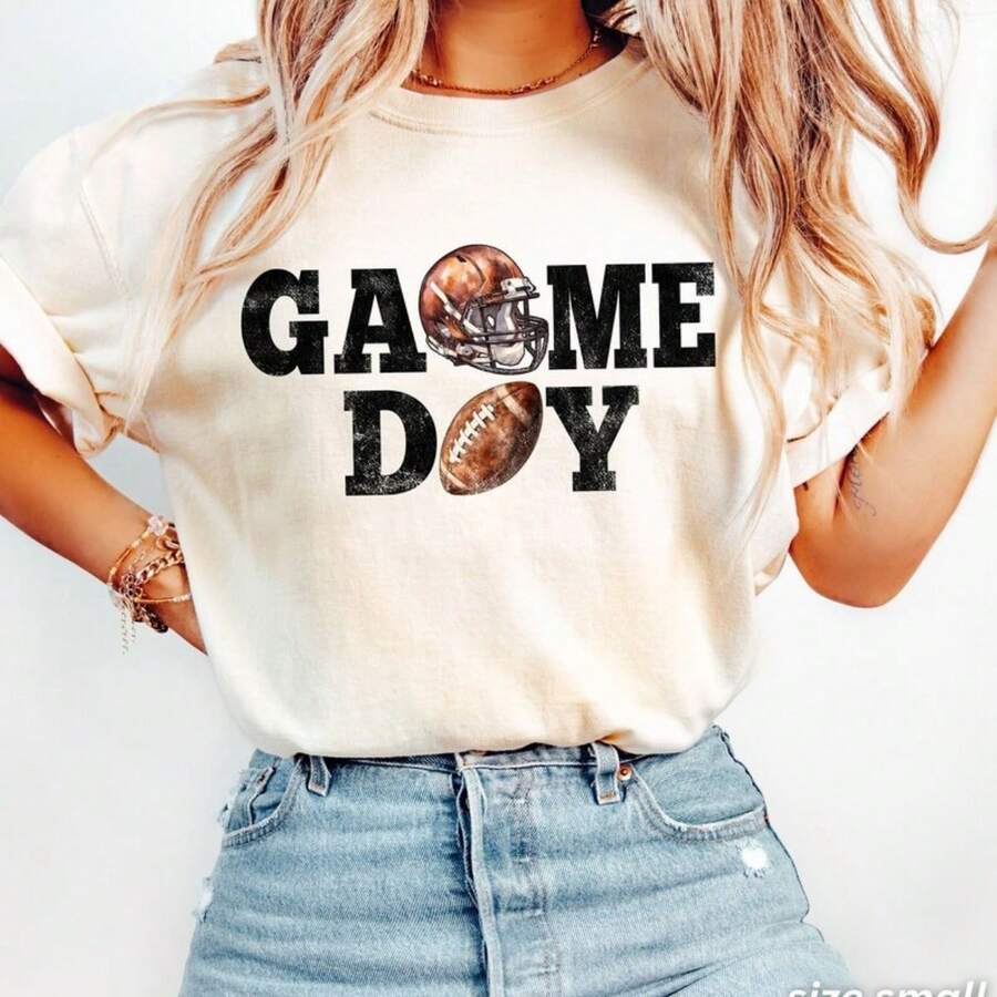Fall Football Shirt, Gameday Football Shirt, Girly Football Shirt, Cute Football Tee, Football Season Mom Gift, Retro Football Season Tee - White - View 1