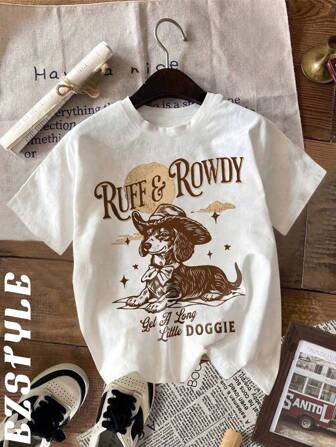 EZstyle Women's Casual Cotton T-Shirt,Western Cowboy Style Dachshund Fun Pattern Short Sleeve, Suitable For Summer Wear A Must Have For Pet Lovers And Pet Owners!