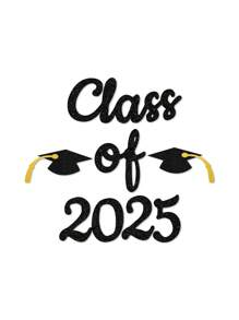 Ensemble de décalcomanies brillantes Classe de 2025 pour la décoration de la fête de remise des diplômes, sticker mural en papier doré et noir pour la fête de remise des diplômes