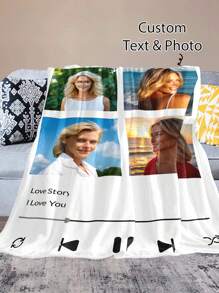 1 件可定制家庭毯，高清印花定制法兰绒毯子，适用于情人节多用途客厅沙发户外海滩露营宠物，个性化家庭/宠物/情侣照片印花床上用品毯子，个性化圣诞礼物，母亲节/父亲节礼物，家庭礼物，生日礼物，送给朋友的礼物，送给她的礼物 - 彩色 - 查看 3
