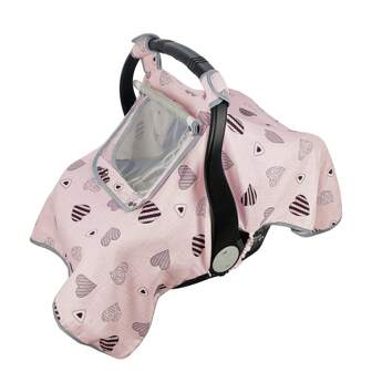 ICOPUCA Baby Car Seat Covers, Car Seat Covers For Babies Girl And Boy, Kick-Proof Car Seat Covers For Infant With Breathable Mesh Peep Windows, Canopy Newborn Gift For 4 Seasons Pink Gray