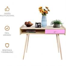 TOPLIVING Escritorio Vintage Escritorio Minimalista de Madera con Cajonera para Oficina o Casa (Rosa) - Rosa - Ver 6
