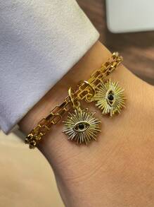 1 pièce Stylever Bracelet à pendentif œil de diable, bracelet perlé, chaîne en acier inoxydable pour les femmes et les filles