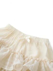Falda corta de verano para mujer, informal, de color liso, elástica, con volantes, para playa, vacaciones, club, ropa de calle - Albaricoque - Ver 7
