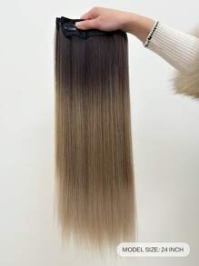 3片装22-24英寸渐变色夹式接发片，长直合成接发片，适合女性和女孩日常使用 - 彩色 - 查看 3