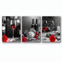 3-Piece Retro Wine And Rose Canvas Art Set - High Definition Printing, Wooden Frame Wall Decoration, Suitable For Bar, Kitchen, And Home Aesthetics - Inside Framed Wrapped Canvas - View 5