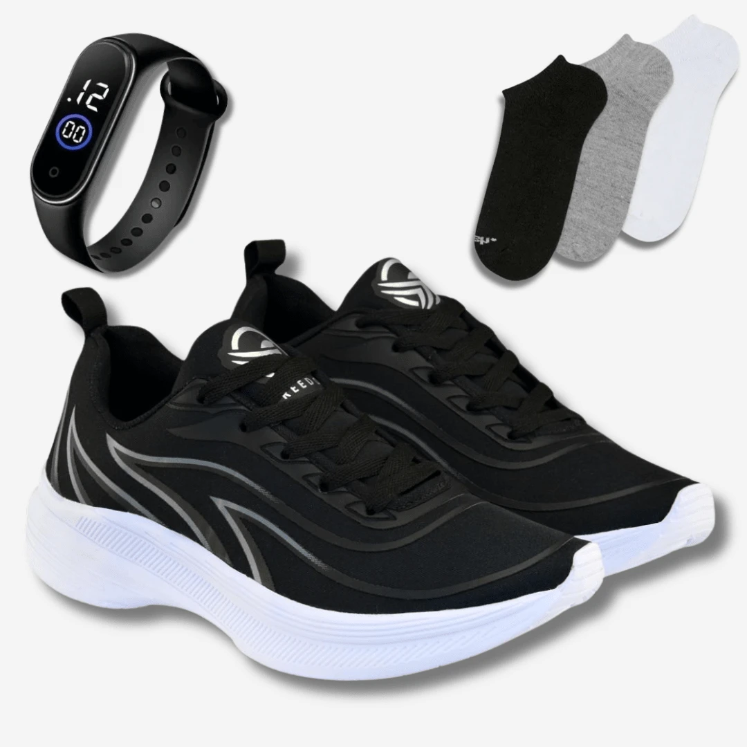 Women's Gym And Running Shoes + Digital Watch + Ankle Socks - màu đen - Xem 1