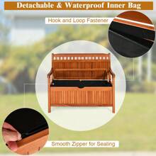 42'' Storage Bench Deck Box Solid Wood Seating Container Tools Toys W/Backrest - Nature - View 7