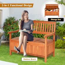 42'' Storage Bench Deck Box Solid Wood Seating Container Tools Toys W/Backrest - Nature - View 5