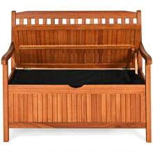 42'' Storage Bench Deck Box Solid Wood Seating Container Tools Toys W/Backrest - Nature - View 10