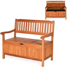 42'' Storage Bench Deck Box Solid Wood Seating Container Tools Toys W/Backrest - Nature - View 9