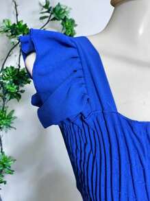 Vestido largo con olan en el tirante -tela ligera - azul real - Ver 4