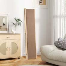3-Panel Faux Linen Room Divider Folding Privacy Screen-Natural - Khaki - View 9