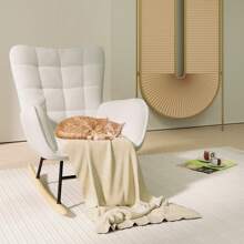 Rocking Chairs For Adults, Teddy Fabric Nursery Rocking Chair Relaxing Recliner Chair Boucle Rocking Chair With Solid Wood Legs High Back Lounge Chairs For Balcony Living Room Bedroom