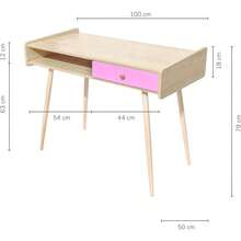 TOPLIVING Escritorio Vintage Escritorio Minimalista de Madera con Cajonera para Oficina o Casa (Rosa) - Rosa - Ver 3