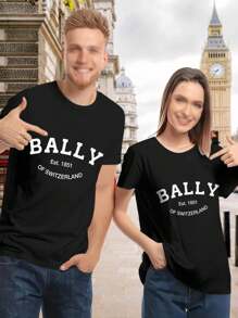 Lovers' Matching T-Shirts Bally Style T-Shirts For Women Couple Tees Matching Couple Shirts - màu đen - Xem 1