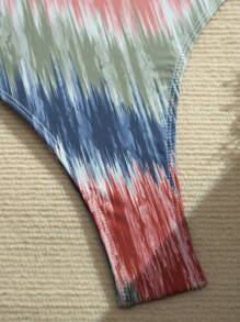 New Fashion Striped Hollow Circle Backless Halter One-Piece Swimsuit, For Summer Beach Vacation - Multicolor - View 7