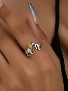 1 件时尚复古可爱小狗设计可调节戒指，百搭，适合女性