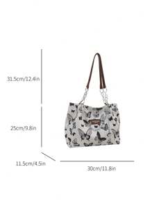 时尚条纹手提包 - 女士大容量单肩包 - 日常使用的拉链托特包 - 金属链条托特包 简约链条单肩托特包 适合少女、女大学生、新人及白领人士 非常适合办公室、工作、商务、通勤 适合女性返校学生的最佳工作包 - 白色 - 查看 9