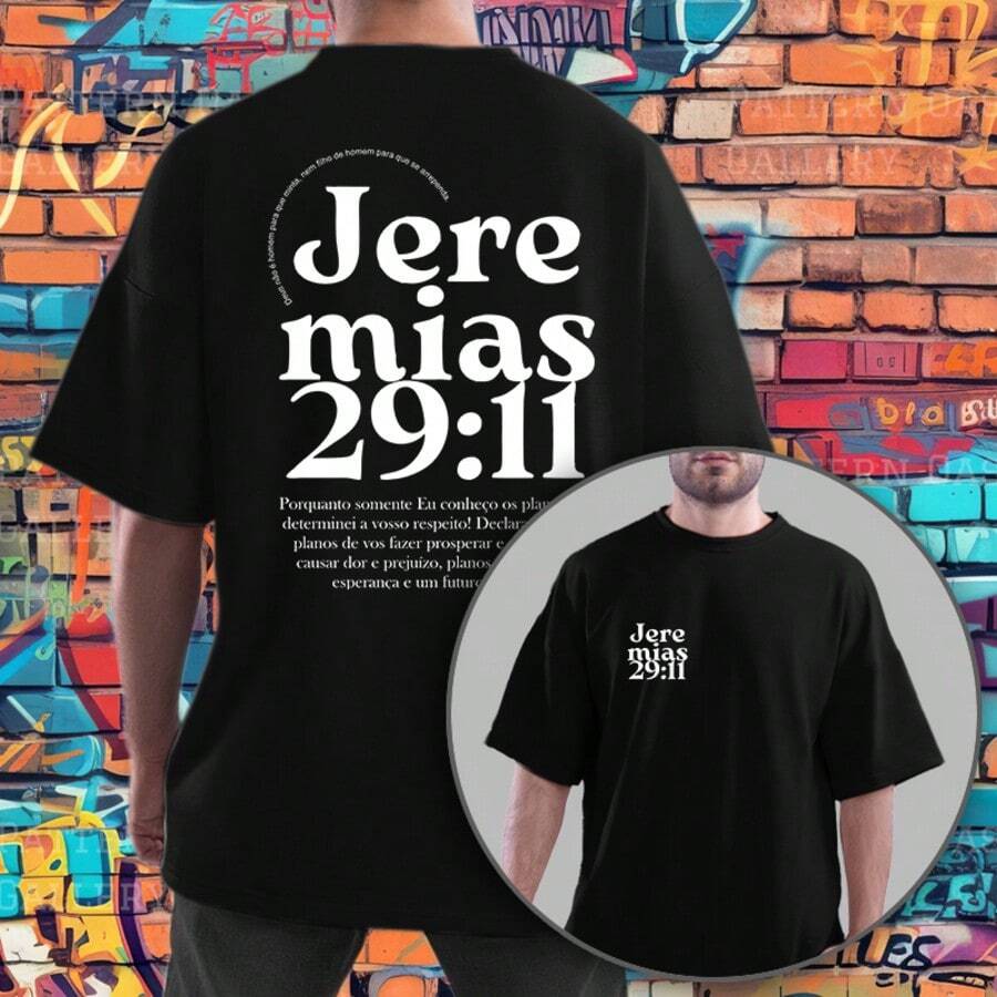 Oversized T-Shirt Bible Text Kingdom Of God Christian Fashion Jesus Christ Jere Mias 29:11 - 黑色 - 查看 1