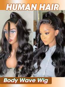 13x6 蕾丝前假发 人发波浪蕾丝前假发 人发预拔 200 密度透明蕾丝前假发 适合女性的婴儿头发 自然黑色长波浪假发波浪发型 - Natural Black - 查看 6