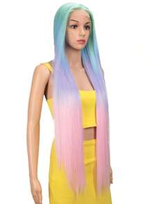 NOBLE Rainbow Color Straight Lace Front Wigs Mint Pink Synthetic Lace Front Wigs Glueless Extra Long Silky Straight Hair 13x4x1 Lace Wigs For Women Sky Blue Green Color Heat Resistant Fiber Synthetic Hair Pre Plucked With Baby Hair Hairline Daily Party Cosplay Halloween Use