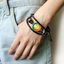 1 pieza Brazalete de cuerda de piel sintética (PU) con patrón de banderas de diferentes países - Pulsera - Ver 4