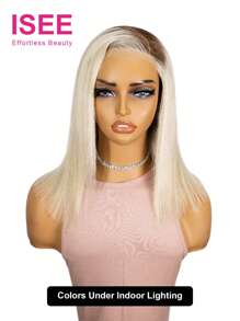 ISEE Peluca con lace frontal de cabello humano liso con mechas rubias doradas, longitud de 10-14 pulgadas, 180% de densidad, uso diario para mujeres, sin pegamento, con línea de implantación natural, pre recortada - S5/613/24 - Ver 3