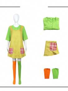 1pc Plaid Patternothes Suit Dress With 1pc Apron Halloween - Multicolor - View 4