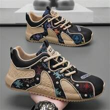 Men's New Printed & Embroidered Chunky Sneakers, Soft Bottom Versatile Casual Sports Anti-Slip Skate Shoes, All Season