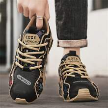 Men's New Printed & Embroidered Chunky Sneakers, Soft Bottom Versatile Casual Sports Anti-Slip Skate Shoes, All Season