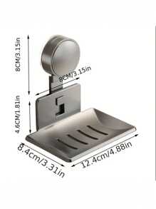 1 件/3 件现代灰色金属肥皂盒带吸盘，壁挂式肥皂架带排水，浴室搁板收纳架，浴室配件，无损安装