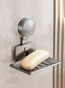 1 件/3 件现代灰色金属肥皂盒带吸盘，壁挂式肥皂架带排水，浴室搁板收纳架，浴室配件，无损安装