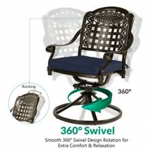 VIVIJASON 3-Piece Patio Bistro Set, Outdoor All-Weather Cast Aluminum Furniture Dining Set, Include 2 Swivel Chairs And 31" Round Table W/Umbrella Hole For Balcony, Lawn, Garden - 深古銅色/海軍藍 - 查看 4