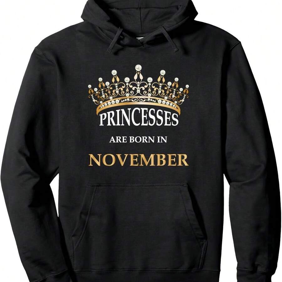 Princesses Are Born In November Design Cute Girls Birthday Pullover Hoodie - ブラック - チェックする 1