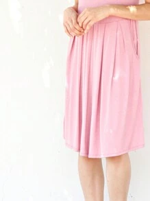 Boho Retro Rayon Cool Soft Summer Cuff Short Sleeve Crew Neck T Shirt Mini Dress Tunic With Pockets - 藕粉色 - 查看 4