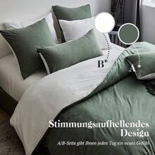 Bed Linen 220x240 Cotton, Bedding Sets Sage Green With Zipper, Similar Texture To Stone Washed Linen, Contains 1 Duvet Cover 200x200 And 2 Pillowcases 80x80