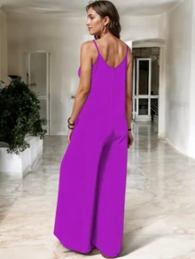 Mono Sexy Tirantes Liso Pata De Elefante Primavera Verano Para Mujer - Bugambilia - Ver 4