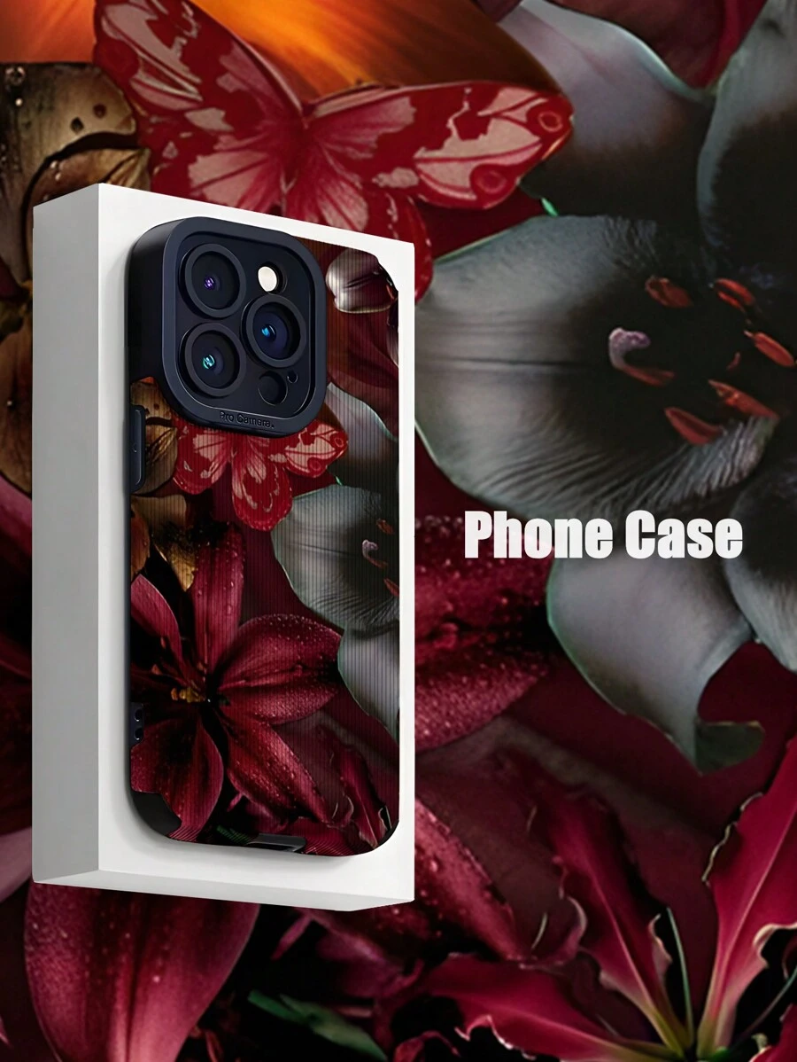 1 pieza Funda de teléfono con diseño de flor, patrón vintage de lirio blanco dual clásico con rayas verticales, de piel sintética suave y protectora contra caídas, compatible con Apple y otros modelos, resistente al agua, a los golpes y a los arañazos - Multicolor - Ver 1