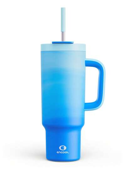 40盎司带把手吸管保温杯，100%防漏，带盖和吸管，不锈钢旅行杯，保温长达34小时，适用于车载杯架