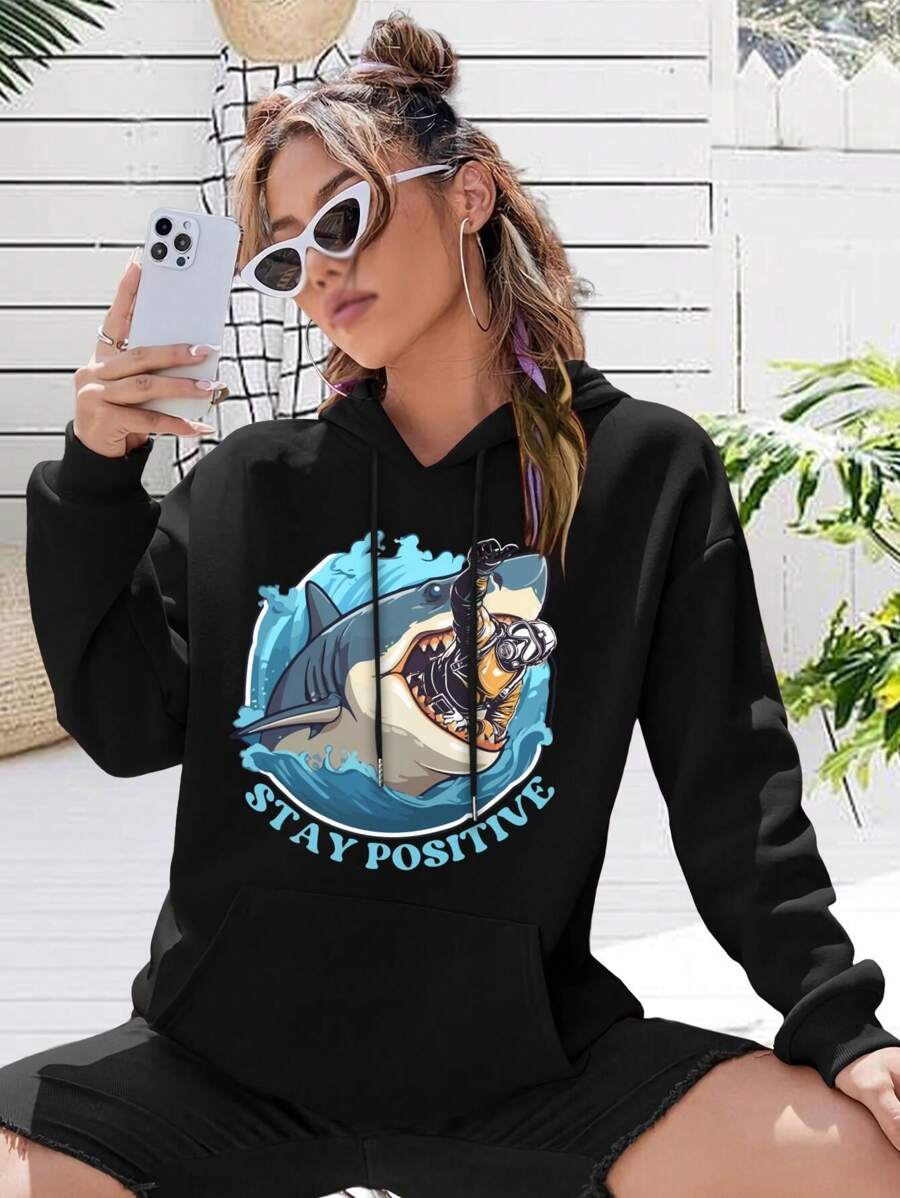 Women's Stay Positive Jacket T-Shirt Inspirational Uplifting Apparel - Black - View 1