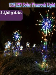 1pc Outdoor Solar Plug-In Fireworks Light, Solar Decorative Light, 8 Modes Of Outdoor Decorative Lawn Light, Suitable For Courtyard, Passage, Party Decoration