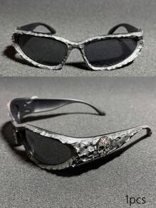 CASHEW FLOWER SKULL 1 件骷髅装饰滴胶手工随机效果不对称复古波西米亚优雅派对镜框男女通用时尚眼镜 - 黑色 - 查看 19