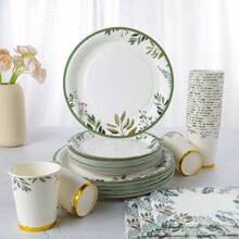 优雅的一次性餐具套装，7/9 英寸派对盘子餐巾杯，生日派对礼品用品一次性纸盘餐巾杯，适用于生日主题派对装饰 - 彩色 - 查看 4