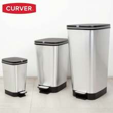 Curver Cubo de basura Chic Bin 30-35L, diseño gris metalizado, pedal ajustable, sistema antiolor, base antideslizante, cesto interior extraíble, ideal para cocina u oficina, medidas 26,5x40,5x45 cm ✅ Entrega 24/48h a España (península)