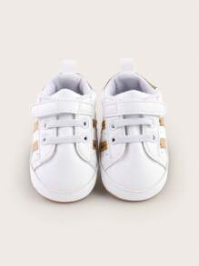 1双幼儿男童撞色PU魔术贴平底休闲鞋，适合春秋季穿着 - 金色 - 查看 5